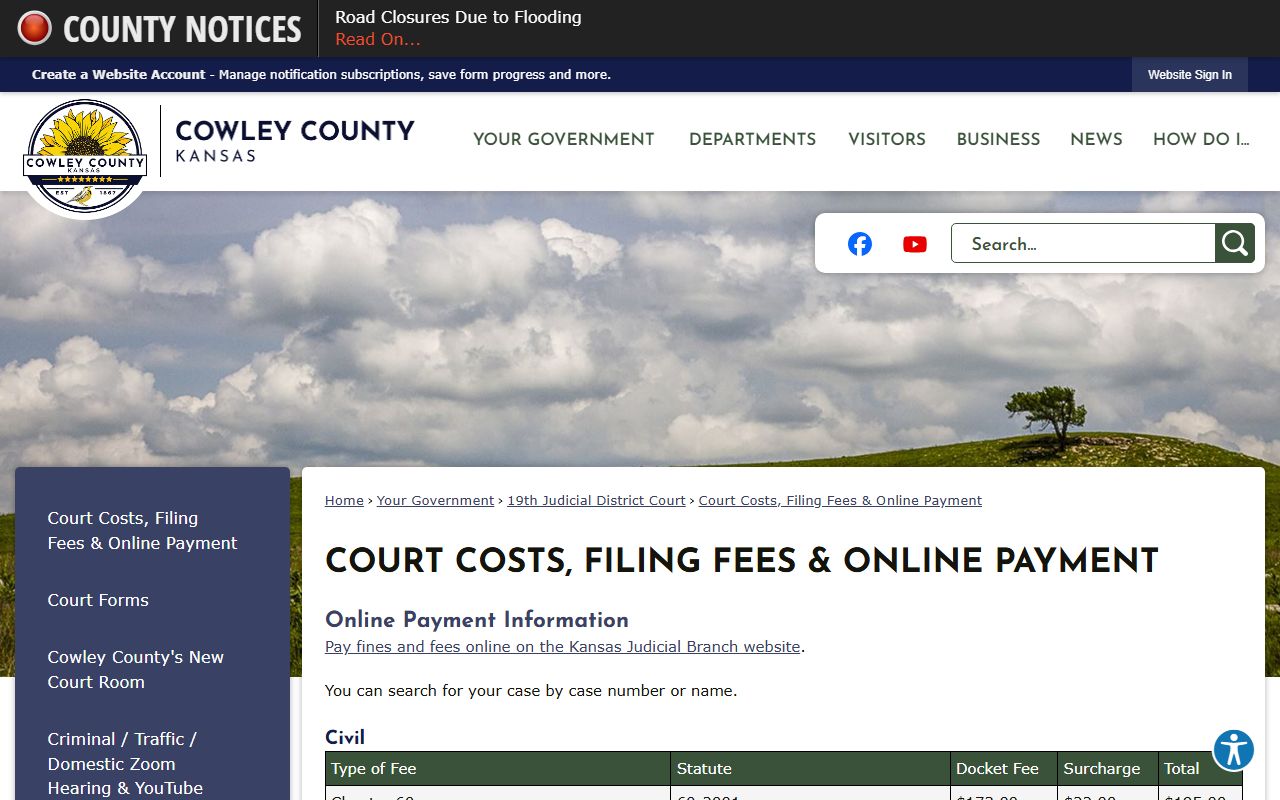 Cowley County Clerk of the District Court records fees and online payment page