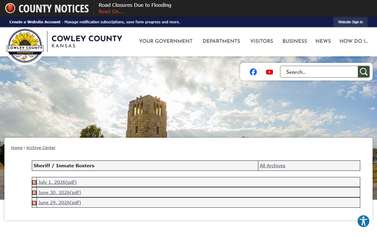 Cowley County arrest records and inmate roster archive