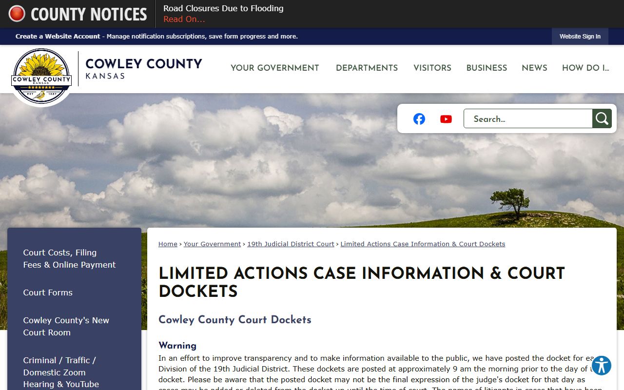 Cowley County court dockets page