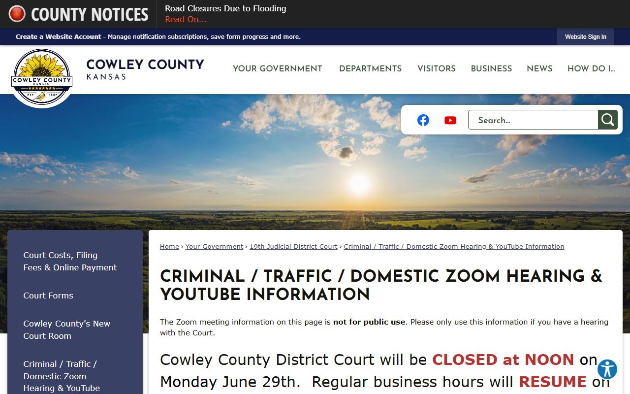 Cowley County court dockets Zoom and YouTube hearing instructions