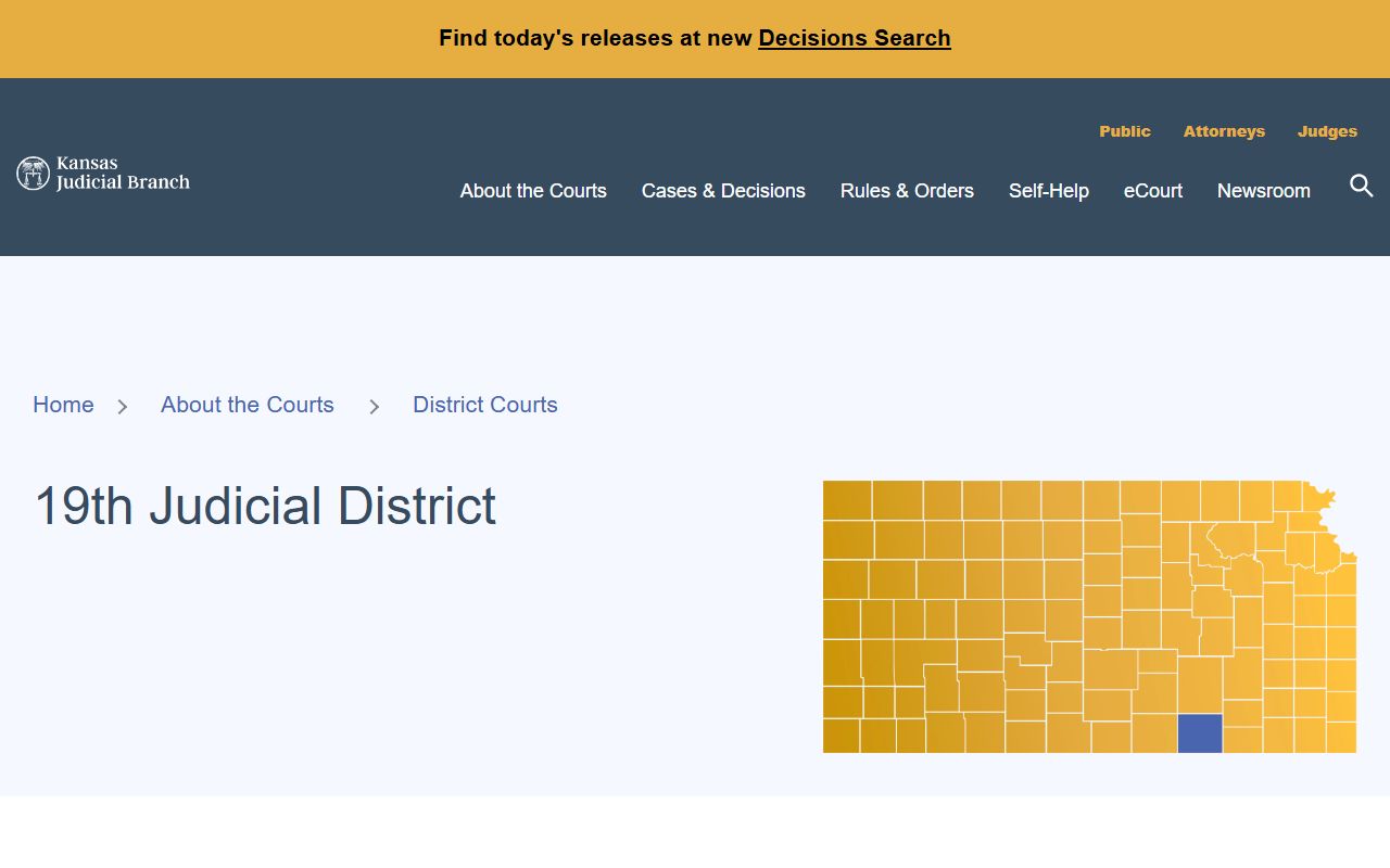 Cowley County court dockets Kansas 19th Judicial District listing