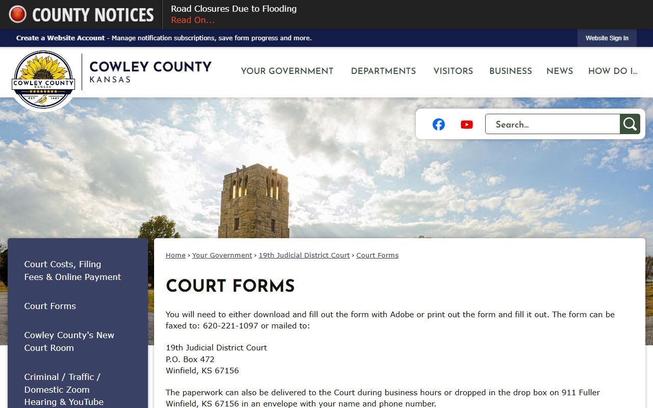 Cowley County court records forms page