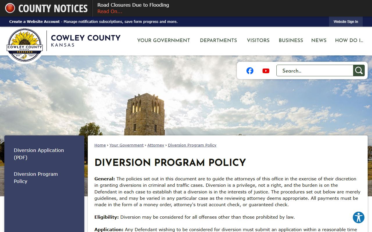 Cowley County criminal court records diversion policy