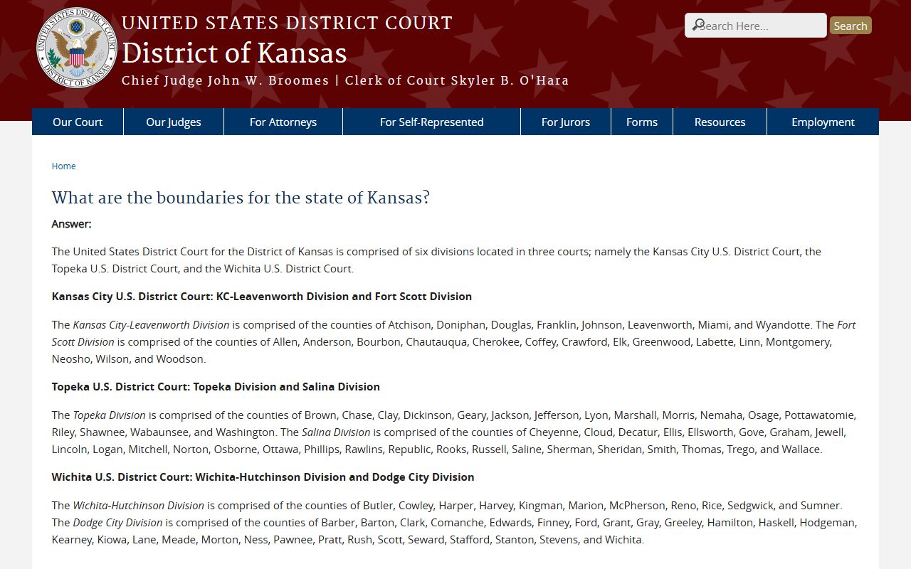 Cowley County District Court records federal divisional boundaries