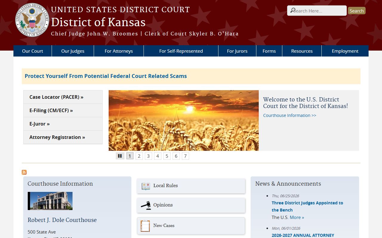 Cowley County District Court records District of Kansas federal court