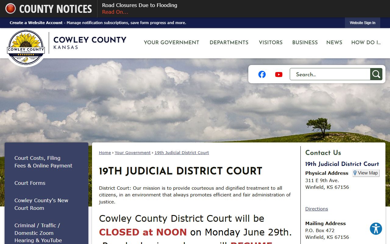 Cowley County court records District Court information page