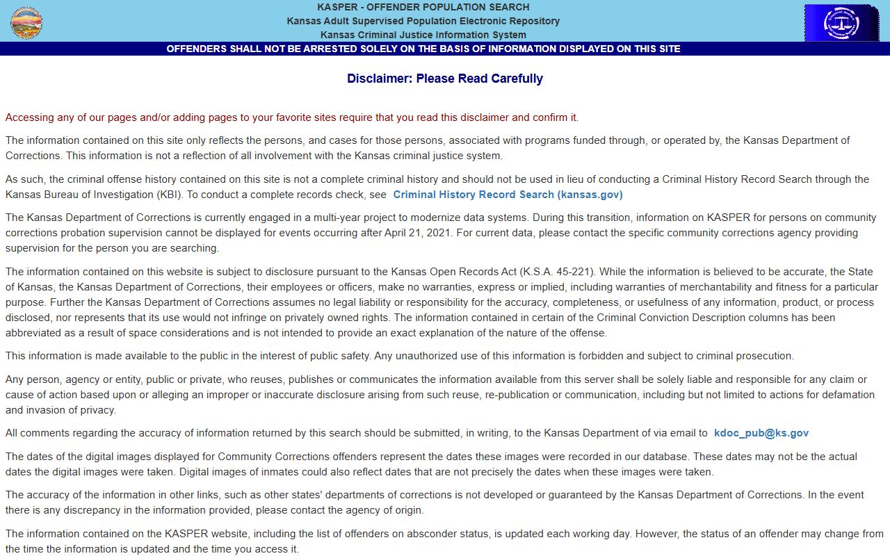 Cowley County inmate search and Kansas KASPER offender lookup