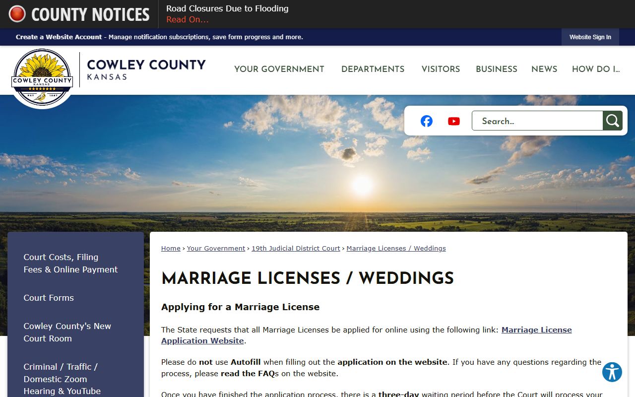Cowley County marriage and divorce records marriage licenses page