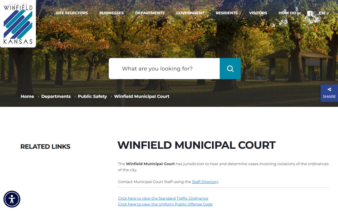 Cowley County traffic court records Winfield Municipal Court page