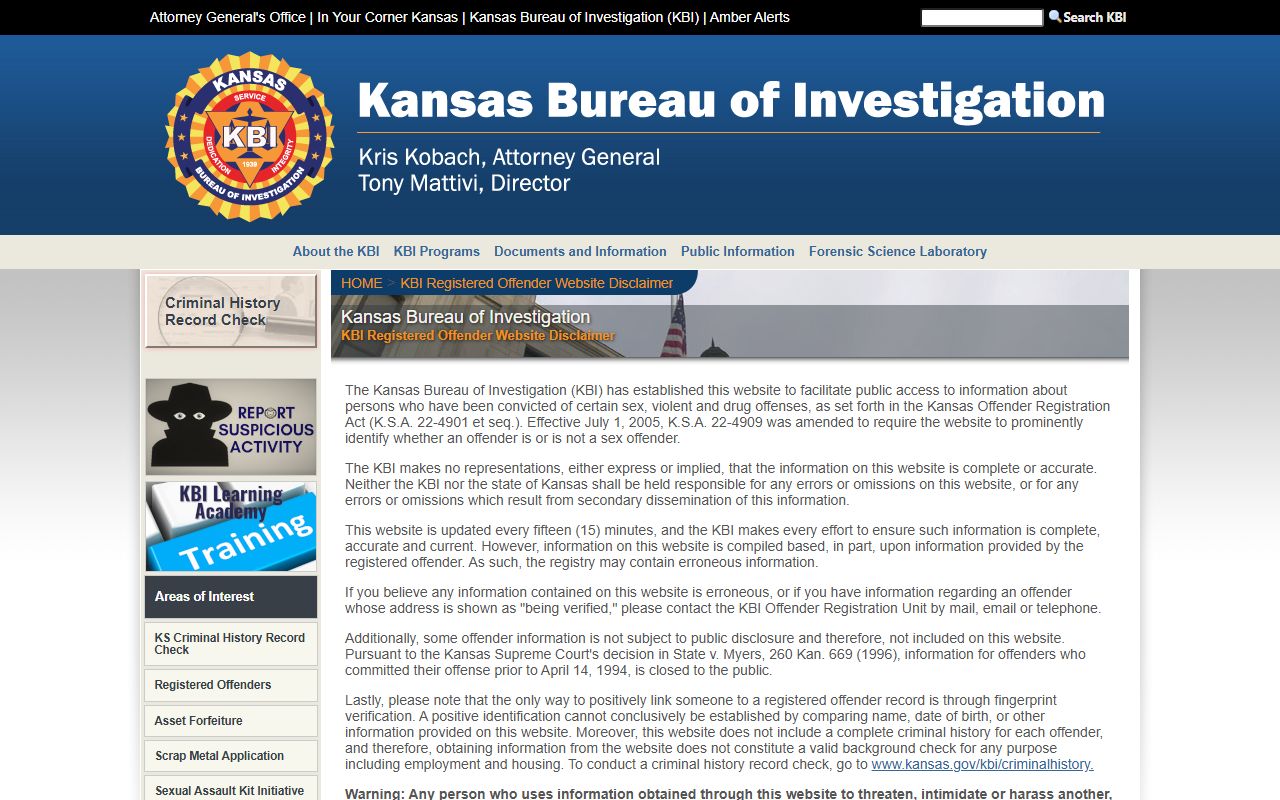 Cowley County warrant records and KBI registered offender search